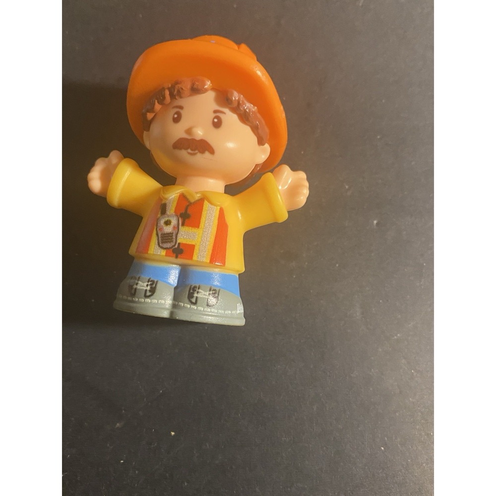 Little People Construction Worker Figure Orange Hard Hat Yellow Shirt Mustache